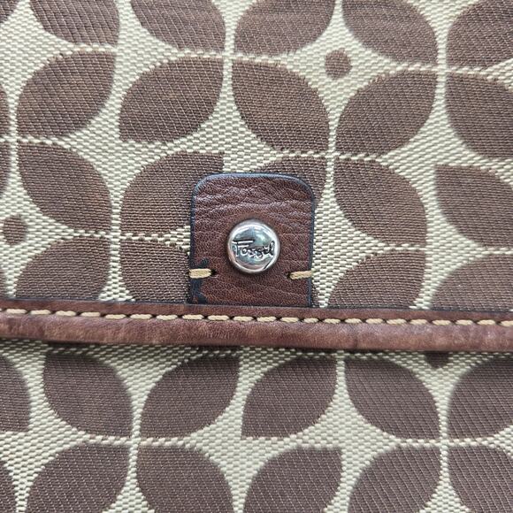 Fossil Marlow Geometric Logo Messenger Crossbody Shoulder Bag Brown Tan Canvas - Picture 3 of 9